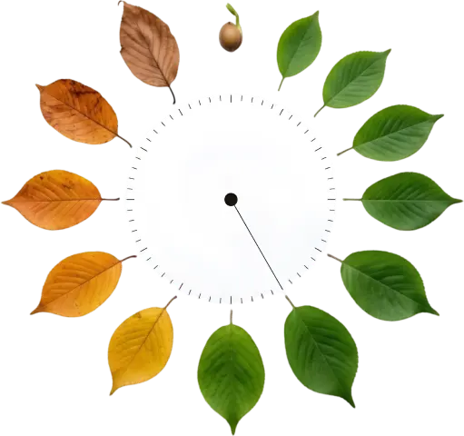 Leaf Clock showing transition from dry to green